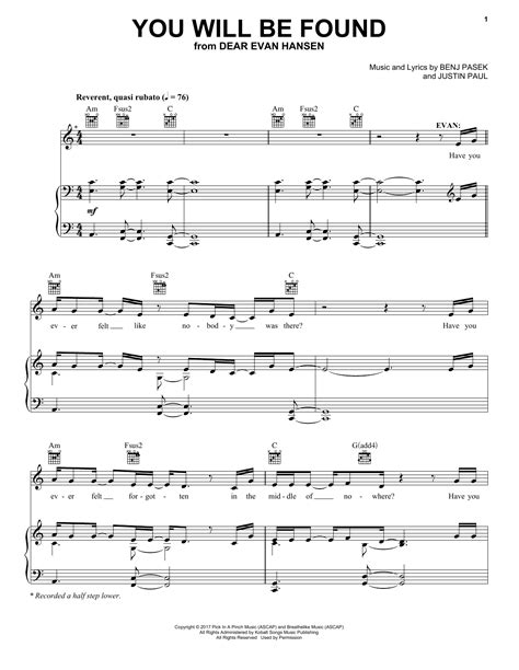 You Will Be Found From Dear Evan Hansen By Pasek Paul Sheet Music