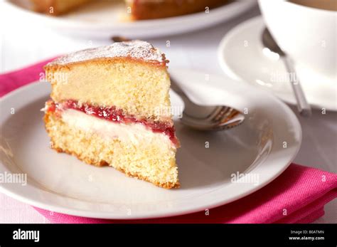 Slice Of Victoria Sponge Cake Stock Photo Alamy