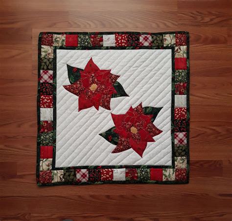 Christmas Poinsettias Appliqued Quilted Wall Hanging And Etsy