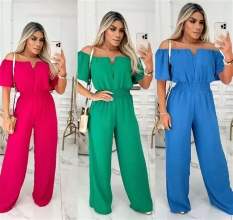 Macac O Feminino Longo Pantalona Crepinho Ciganinha Lastex