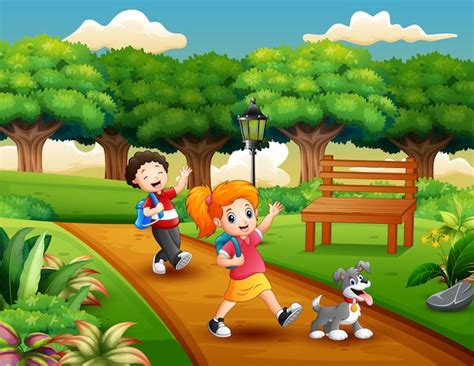 Premium Vector | Cartoon of two kids playing in the park