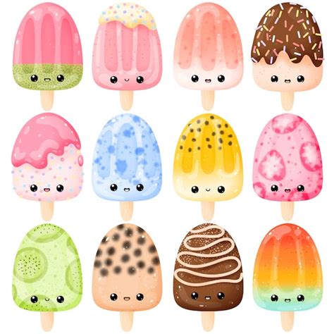 Lindas Paletas De Hielo Imprimibles Kawaii Clipart De Comida Etsy