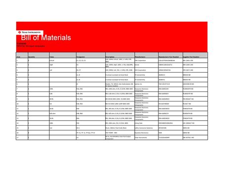 Bill Of Materials Template Free Hot Sex Picture