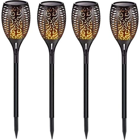 4 Pack Solar Torch Light With Flickering Flame Outdoor Waterproof Solar Torches Stake Lights