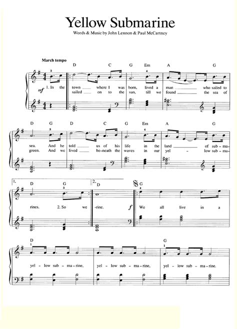 YELLOW SUBMARINE Easy Piano Sheet music | Easy Sheet Music