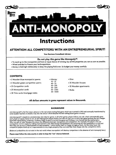 Anti Monopoly Instructions Pdf