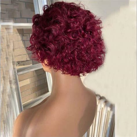 Burgundy 99j Pixie Cut Curly Wig 13x1 Lace Front Wigs Short Curly