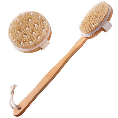 Dry Brushing Body Brush Set Of 2 Dry Skin Exfoliating Brush Handle Back Scrubber For Shower