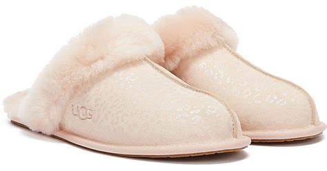 Ugg Suede Scuffette Ii Snow Leopard Womens Light Pink Slippers Lyst