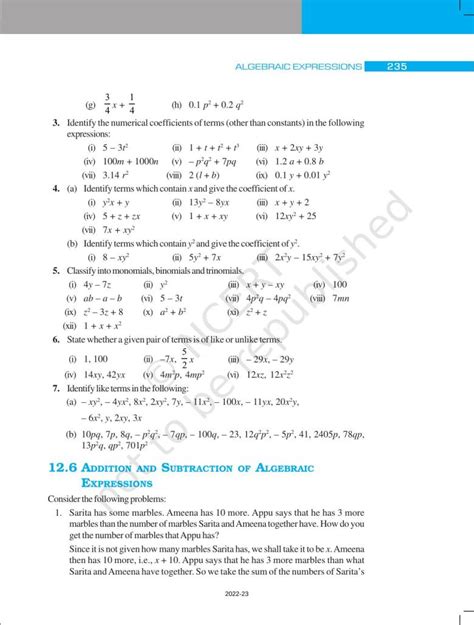 Ncert Book For Class 7 Maths Chapter 12 Algebraic Expressions Indcareer Schools