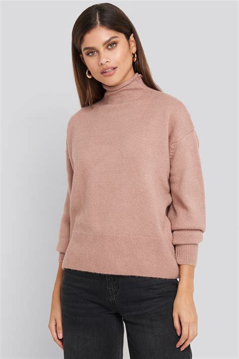 Turtleneck Oversized Knitted Sweater Pink Na