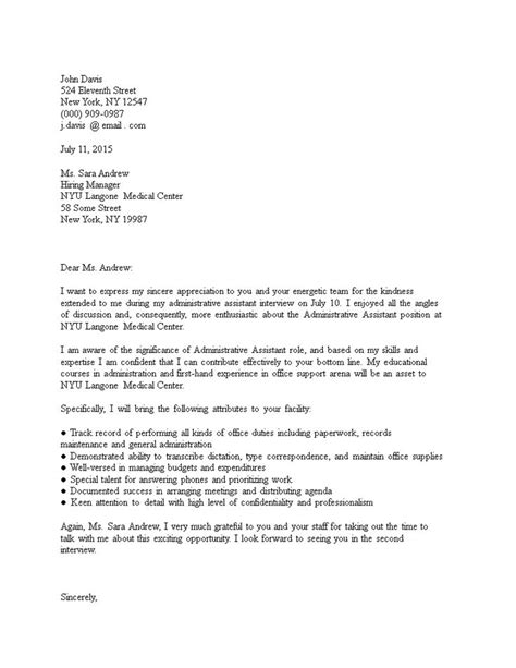 Thank You Letter For Job Interview Administrative Assistant How To