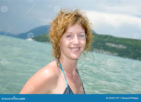 Young Redhead And Natural Bathing In A Lake Stock Image Image Of