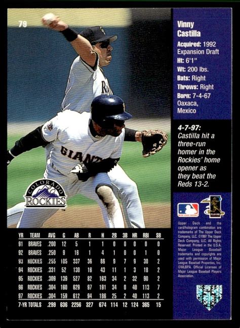 1998 Upper Deck Vinny Castilla Colorado Rockies 79 EBay