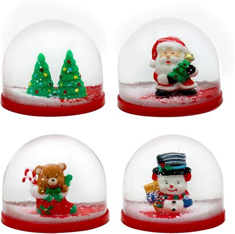 THE TWIDDLERS 4 Mini Christmas Snow Globes - Assorted Xmas Decoration ...