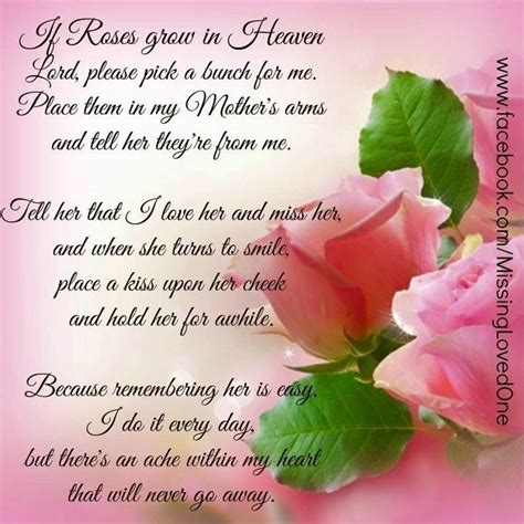 In Memory Of Mother If Roses Grow In Heaven Memorial Poem For Loss Of