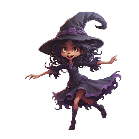 Cartoon Witch Hurries Dancing To The Halloween Holiday, Fashion ...