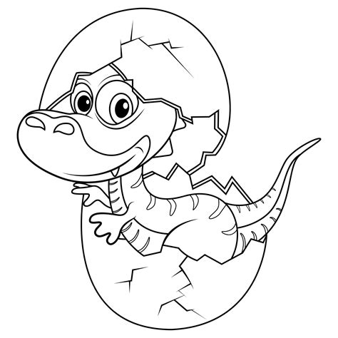 Premium Vector | Baby dinosaur hatching from egg line art