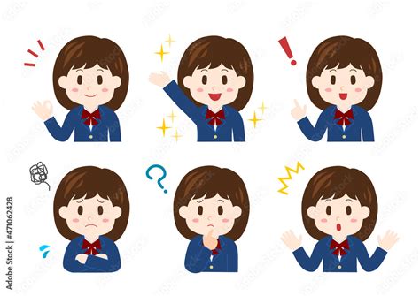 女子高校生の表情イラストセット Stock Vector Adobe Stock