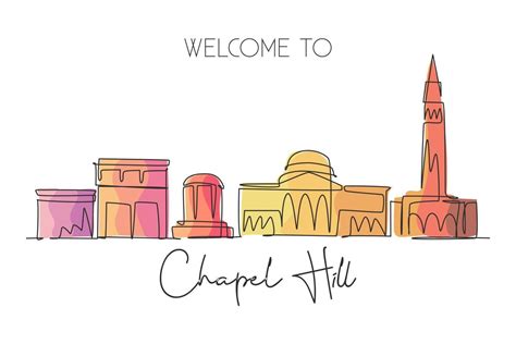 Single continuous line drawing of Chapel Hill city skyline, North ...