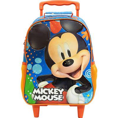 Mochila Escolar Infantil De Rodinhas Mickey Disney Em Poli Ster