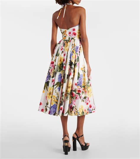 Floral Cotton Poplin Midi Dress In Multicoloured Dolce Gabbana