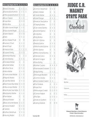 Fillable Online Files Dnr State Mn C Magney U State Park Bird Files