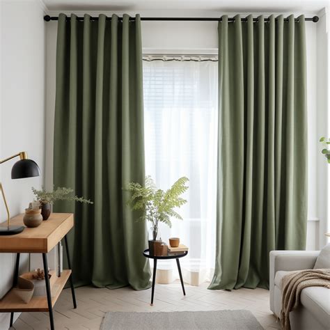 Sage Green Eyelet Linen Curtain Panel With Blackout Lining Custom Le