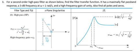 Solved For A Second Order High Pass Filter As Shown Below Chegg