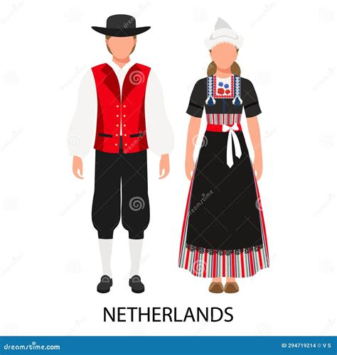 A Couple of a Man and a Woman in Dutch Folk Costumes. Culture and