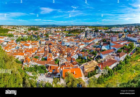 Aerial view of cityscape and cathedral of Leiria, Portugal Stock Photo ...