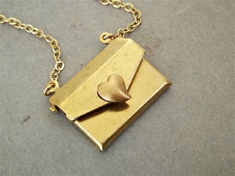 Brass Envelope Necklace Personalized Necklace Love Note Etsy