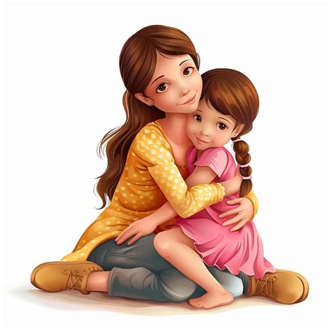 Mother And Daughter Cartoon Image Isolated On White Background