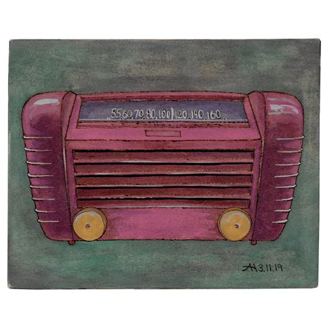 Vintage Radio in Pink Retro Radio Original Painting Mid Mod Radio Art ...