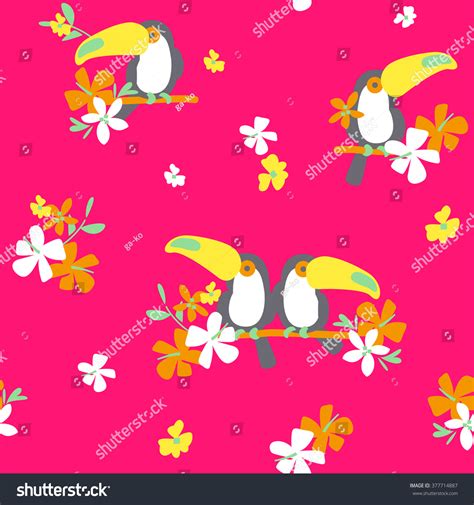 Cute Toucans Tropical Seamless Floral Background Stock Vector (Royalty ...