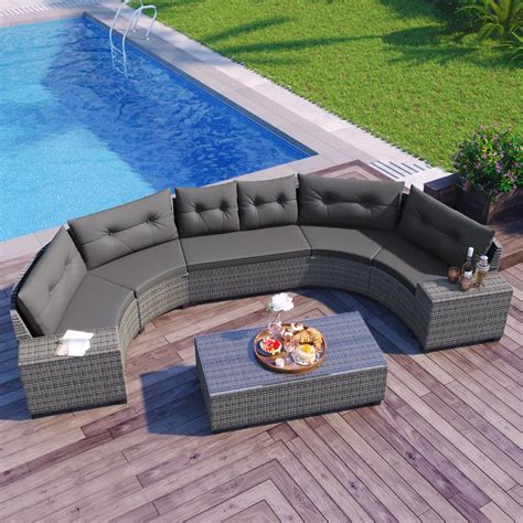 Harper And Bright Designs Modern Half Moon Gray Wicker Outdoor Sectional Set With Gray Cushions 8