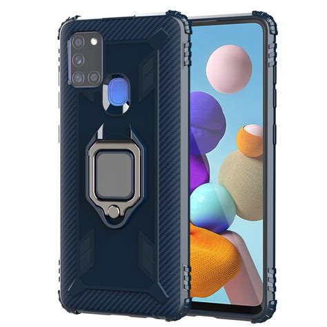 Coque Samsung Galaxy A21s Aspect Carbone Avec Bague Support