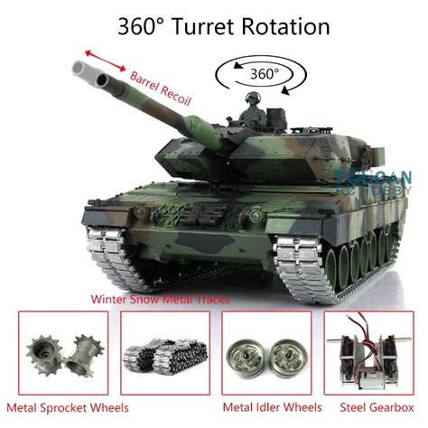 1 16 Heng Long TK7 0 Leopard2A6 RC Tank 3889 360 Turret Barrel Recoil