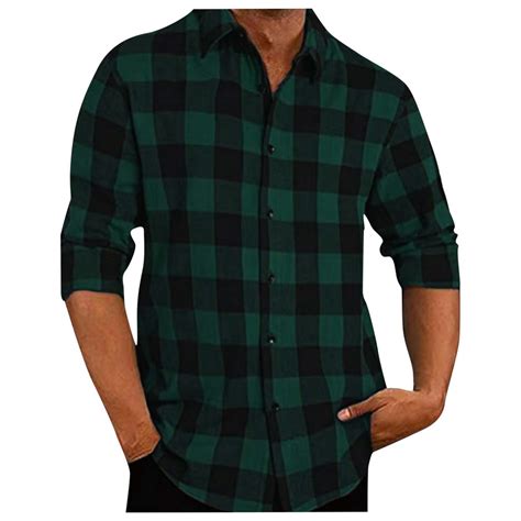 APEXFWDT Mens Flannel Shirts Long Sleeve Casual Regular Fit Button Down ...