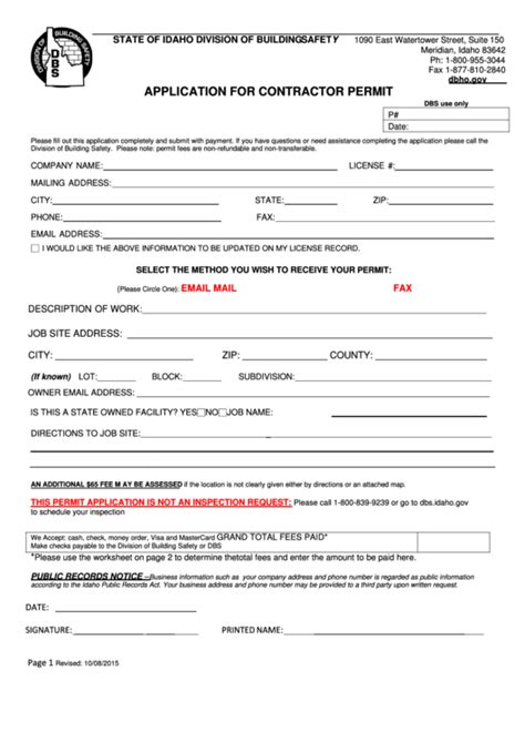 Application For Contractor Permit Template Printable Pdf Download