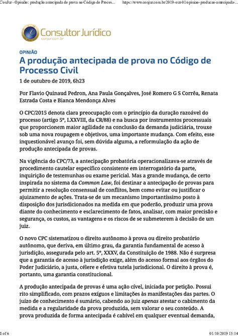 Pdf A Produção Antecipada De Prova No Código De Processo Civil