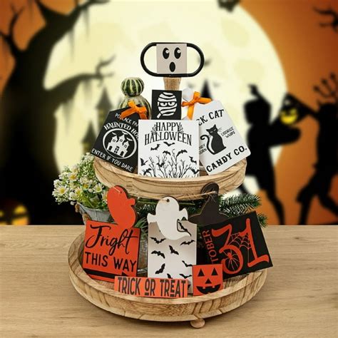 Lognanla Big Deals Halloween Themed Decorations Featuring Black Cats And On Tiered Trays To