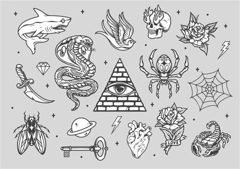 Set Of Tattoos Royalty Free Vector Image Vectorstock