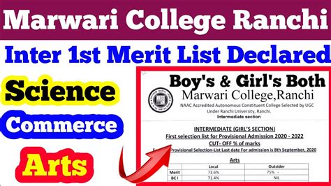 Marwari College Ranchi Intermediate St Merit List Declared