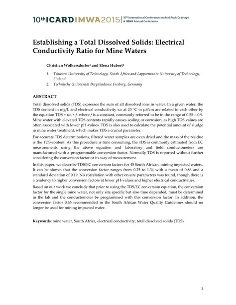 PDF Establishing A Total Dissolved Solids Electrical Conductivity