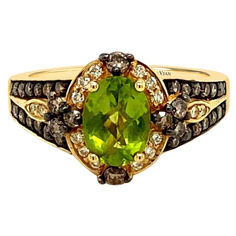 Levian K Yellow Gold Peridot Round Chocolate Brown Diamond Halo