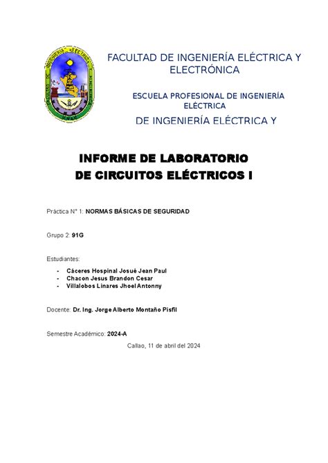 Lab 1 Circuitos eléctricos 91G Grupo 2 INFORME DE LABORATORIO DE