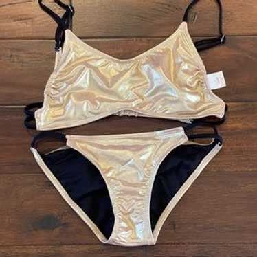 Metallic Gold Bikini Top L Bottom S Gem