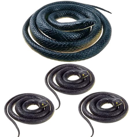 4 Pieces Rubber Snakes Realistic Fake Snakes Black Snake Toys For