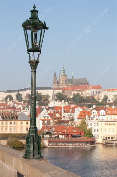 streetlamp  charles bridge prague castle  background photo